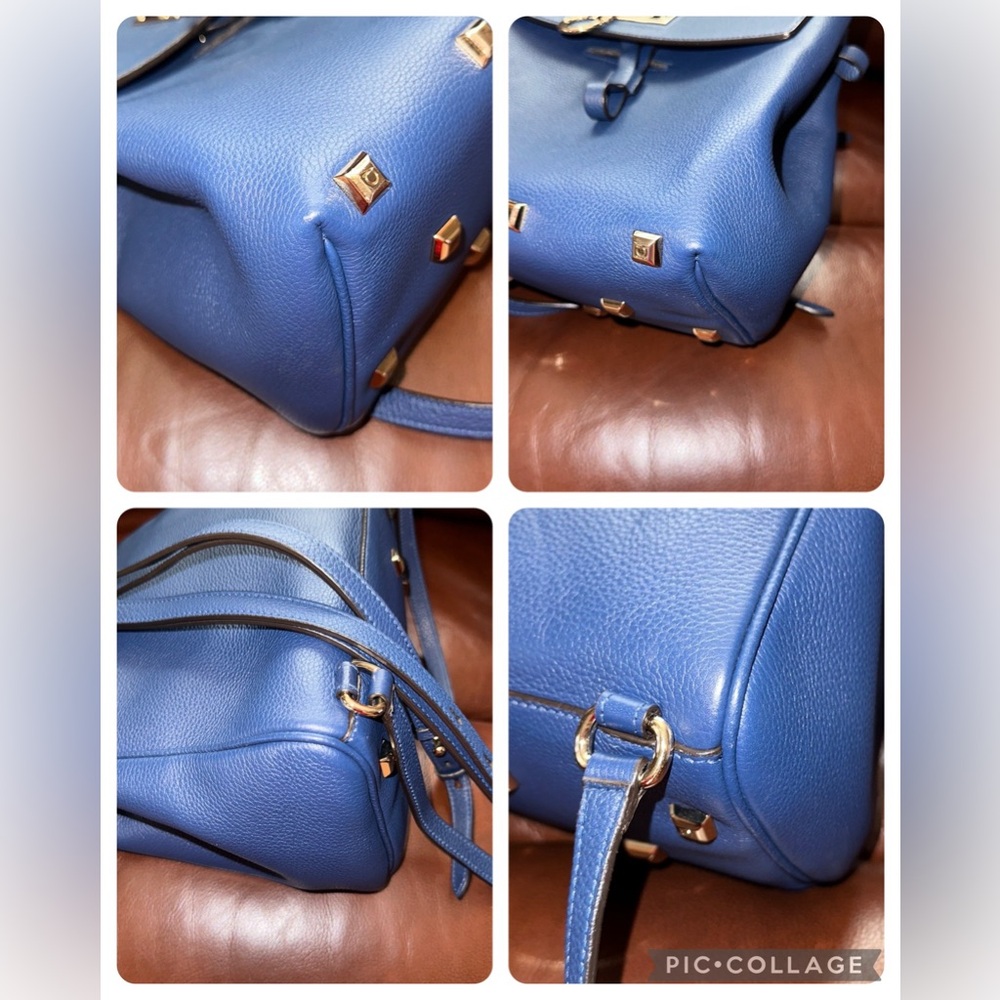 🔥🔥🔥Authentic Salvatore Ferragamo The Studio Blue Leather Studded Backpack - Picture 16 of 16